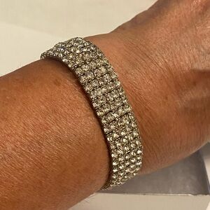 Vintage Rhinestone Wide Stretch Bangle Bracelet